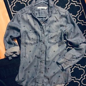 Star patterned Faux jean button up dress cardigan